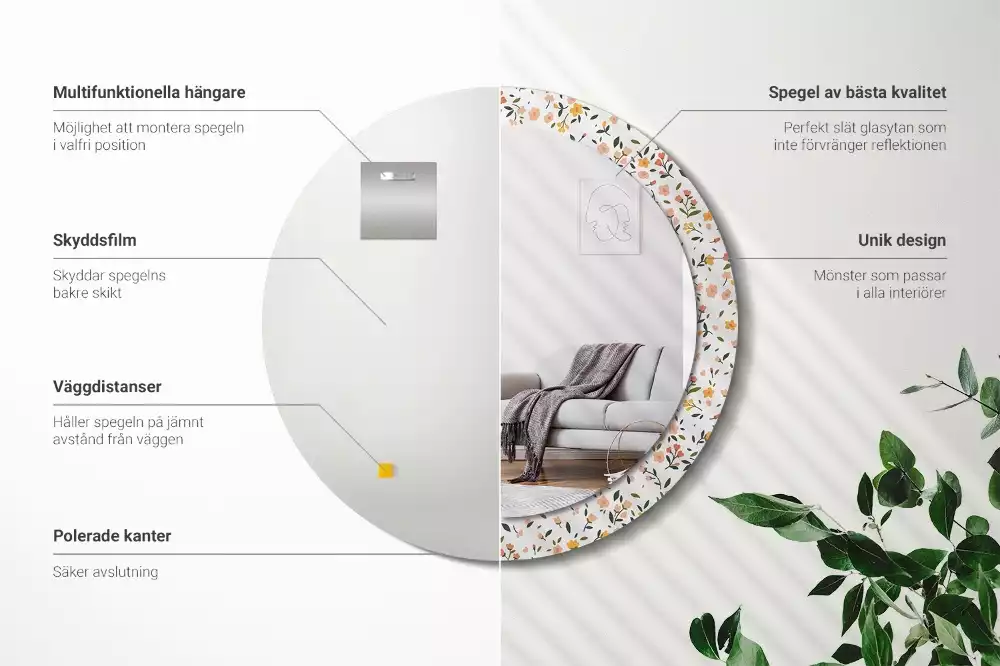 Kerek tükör fali dísz Kis virágok