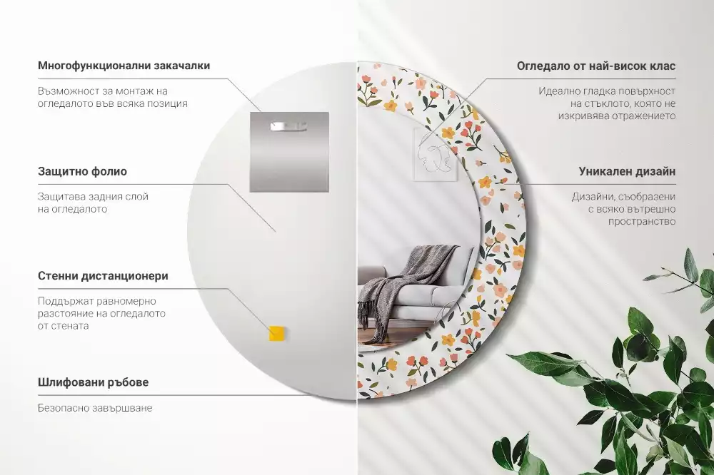 Kerek tükör fali dísz Kis virágok