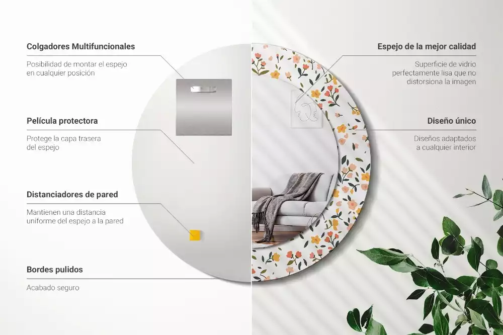 Kerek tükör fali dísz Kis virágok