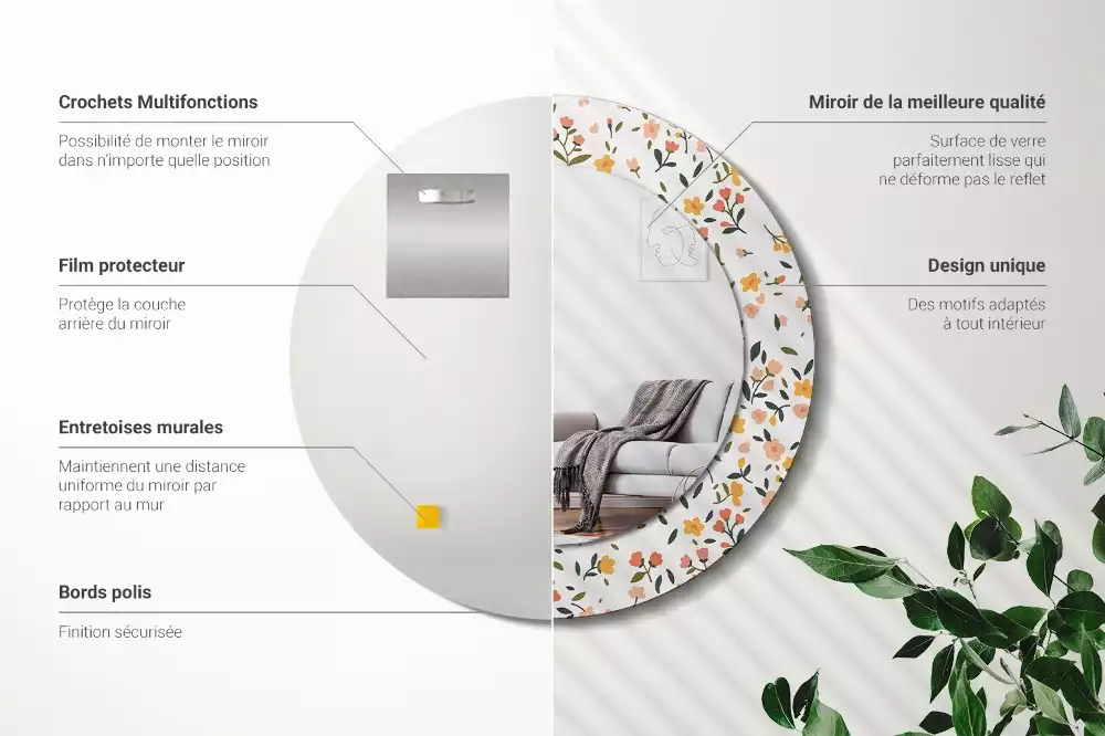 Kerek tükör fali dísz Kis virágok