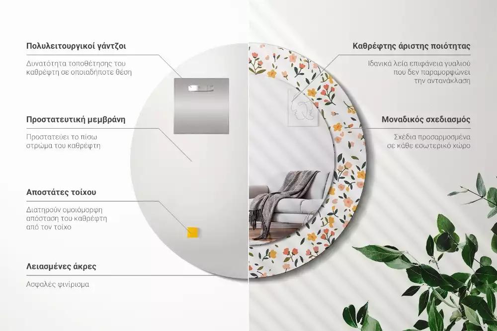 Kerek tükör fali dísz Kis virágok