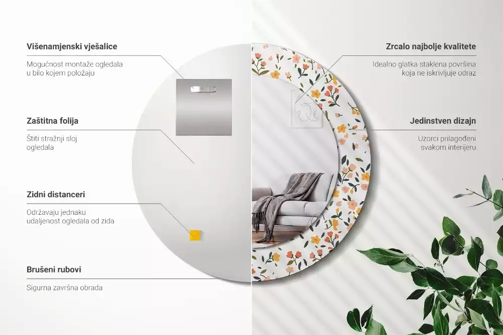 Kerek tükör fali dísz Kis virágok