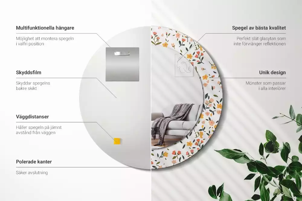 Kerek tükör fali dísz Kis virágok