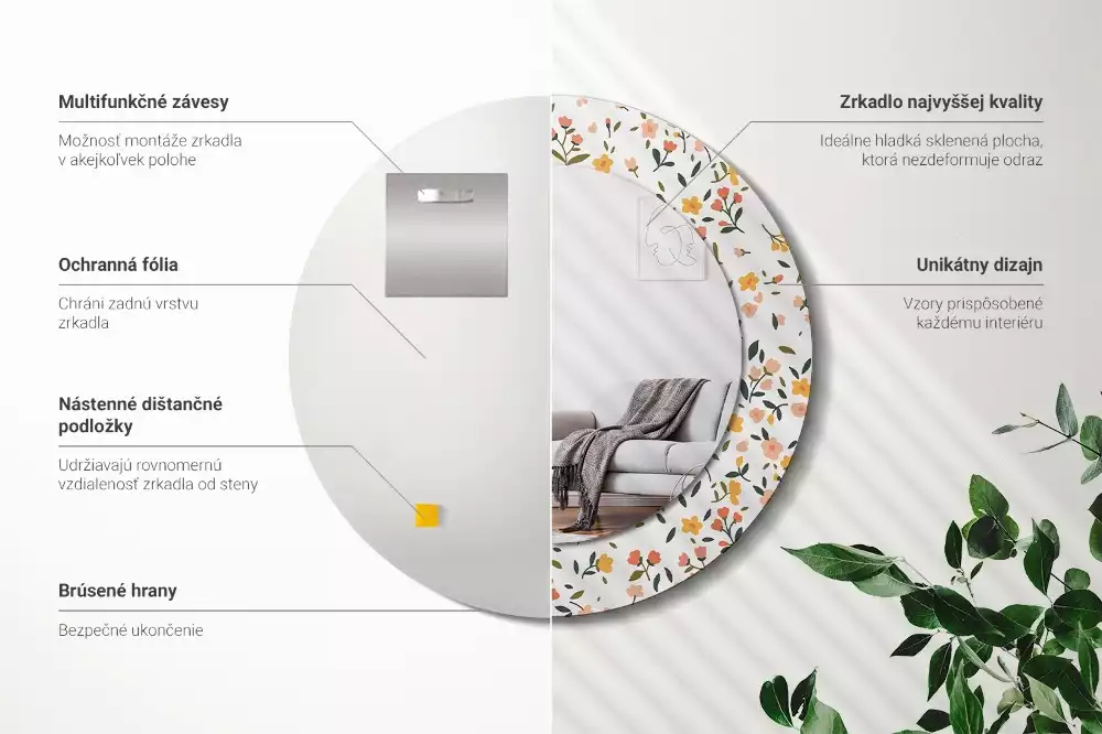 Kerek tükör fali dísz Kis virágok