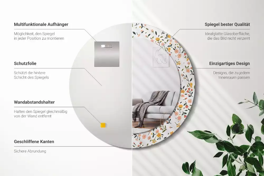 Kerek tükör fali dísz Kis virágok