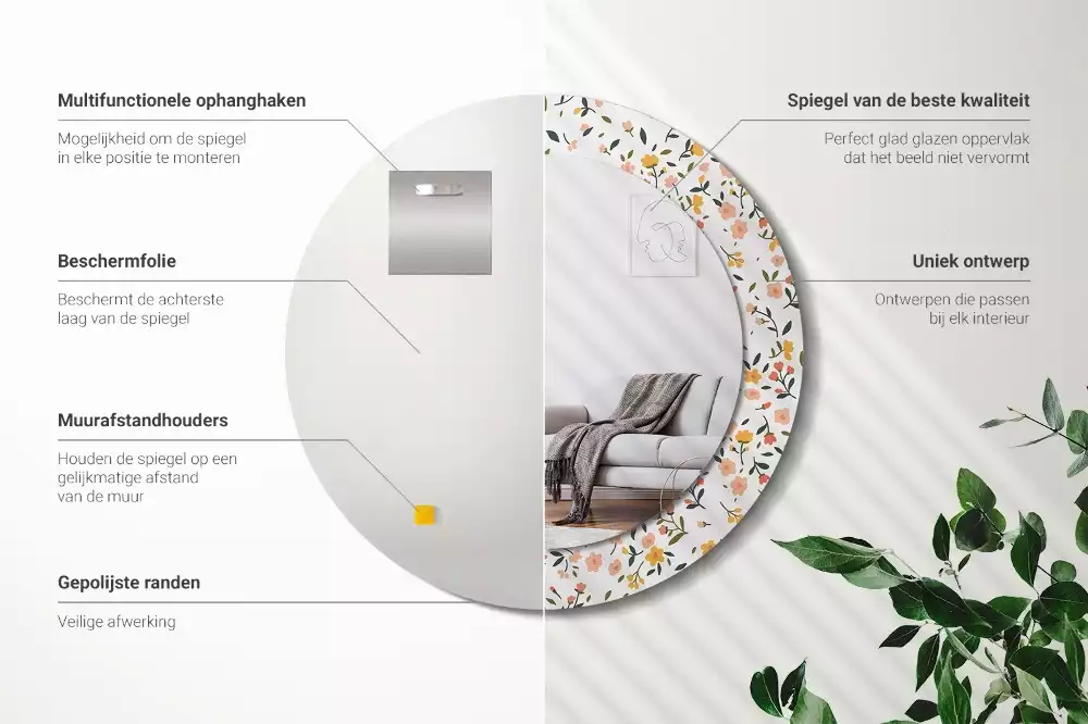 Kerek tükör fali dísz Kis virágok