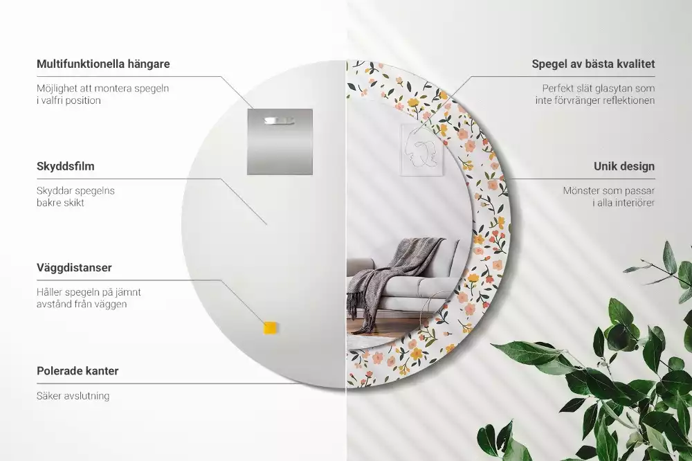 Kerek tükör fali dísz Kis virágok