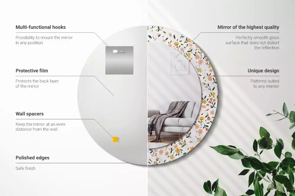 Kerek tükör fali dísz Kis virágok