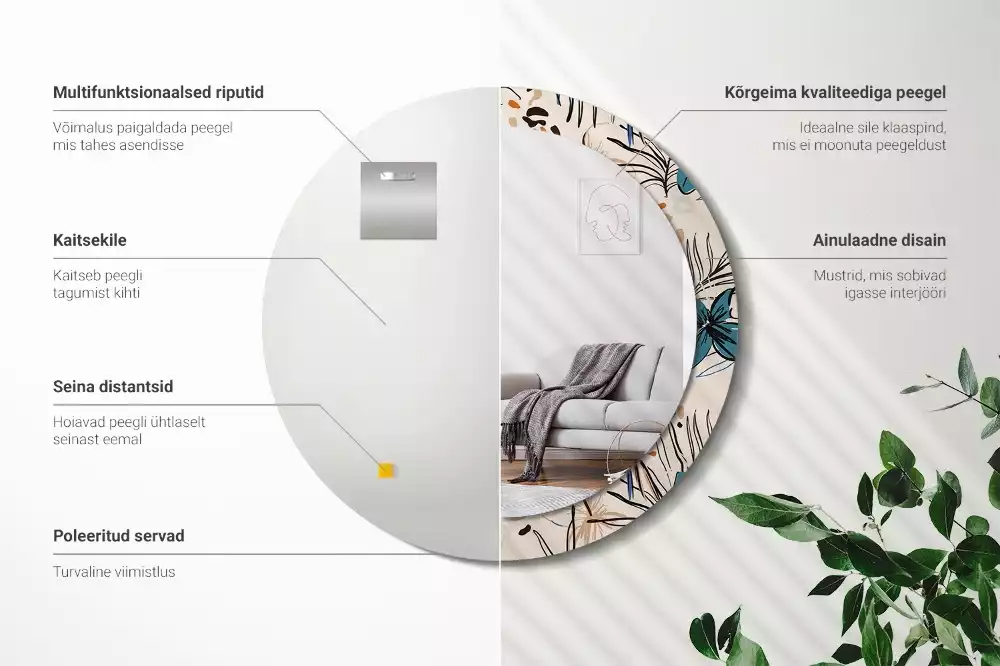 Kerek tükör fali dísz Dzsungel mintás virágok