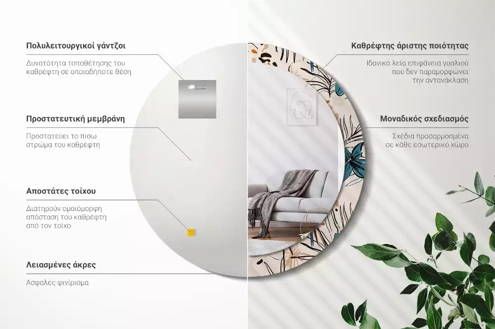 Kerek tükör fali dísz Dzsungel mintás virágok