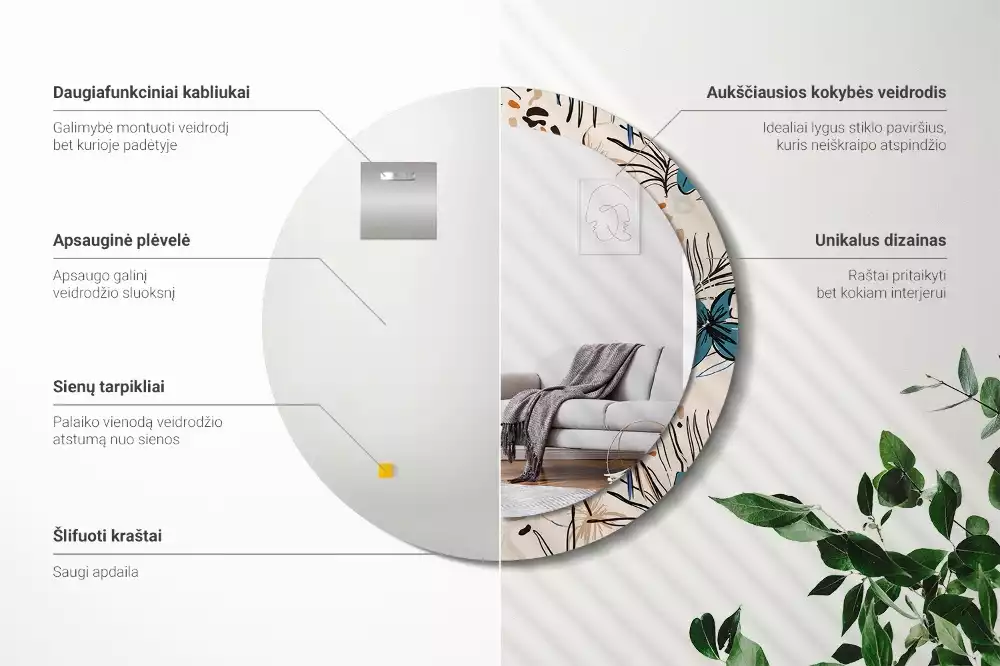 Kerek tükör fali dísz Dzsungel mintás virágok