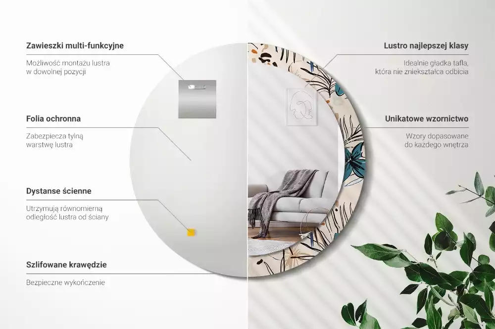 Kerek tükör fali dísz Dzsungel mintás virágok