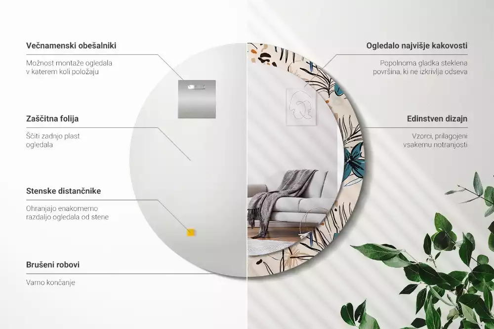 Kerek tükör fali dísz Dzsungel mintás virágok
