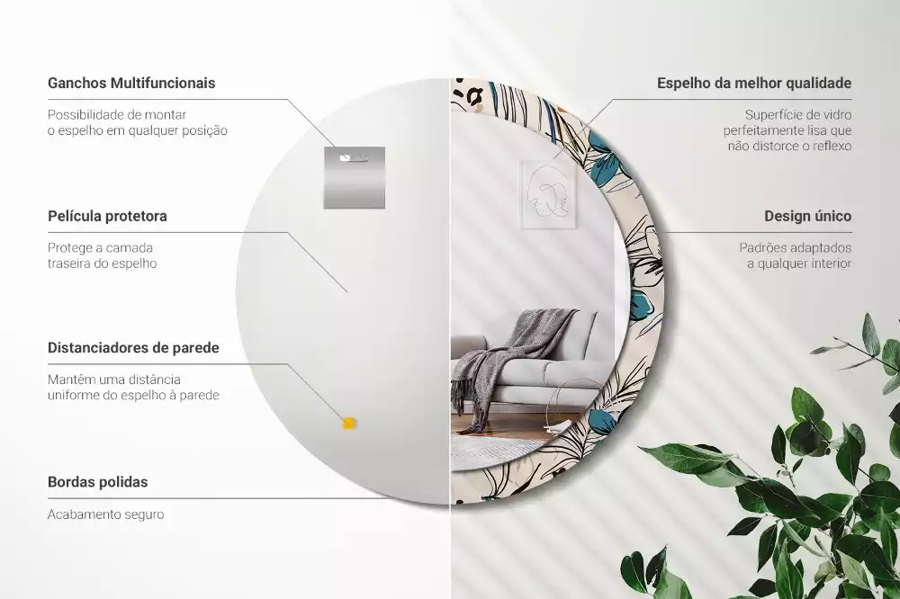 Kerek tükör fali dísz Dzsungel mintás virágok