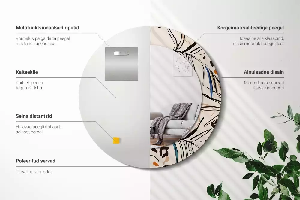 Kerek tükör fali dísz Dzsungel mintás virágok