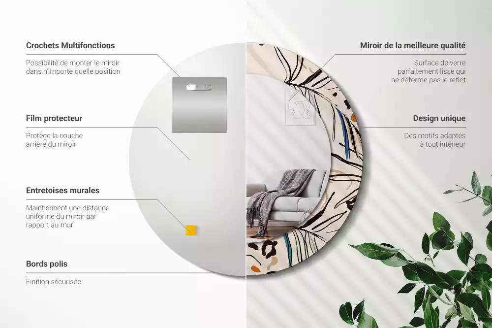 Kerek tükör fali dísz Dzsungel mintás virágok