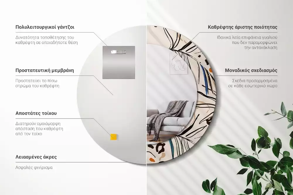 Kerek tükör fali dísz Dzsungel mintás virágok