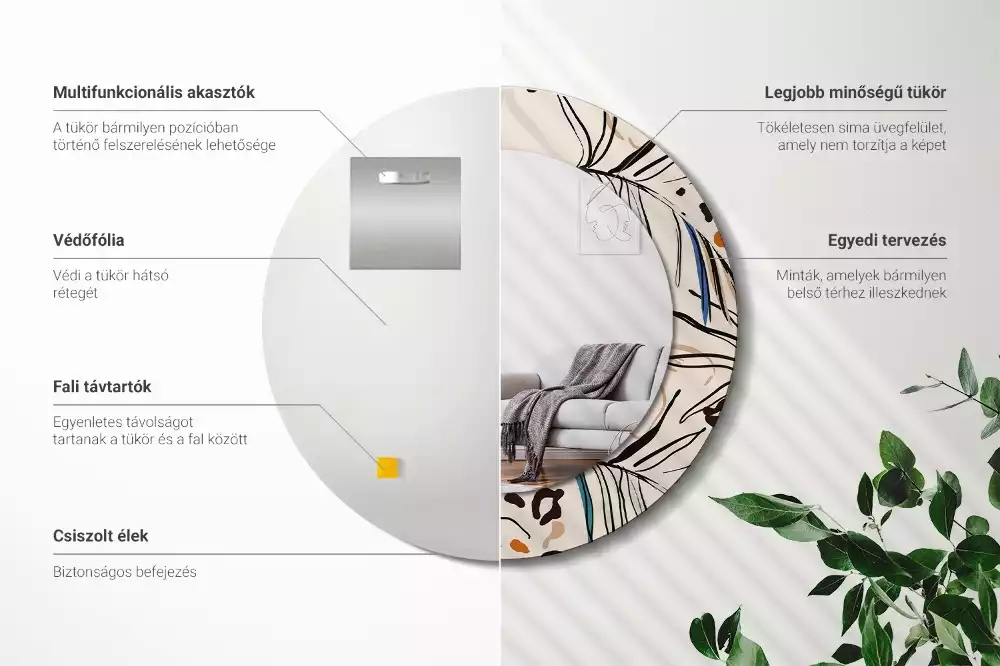 Kerek tükör fali dísz Dzsungel mintás virágok