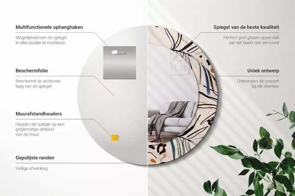 Kerek tükör fali dísz Dzsungel mintás virágok