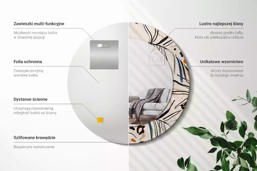 Kerek tükör fali dísz Dzsungel mintás virágok