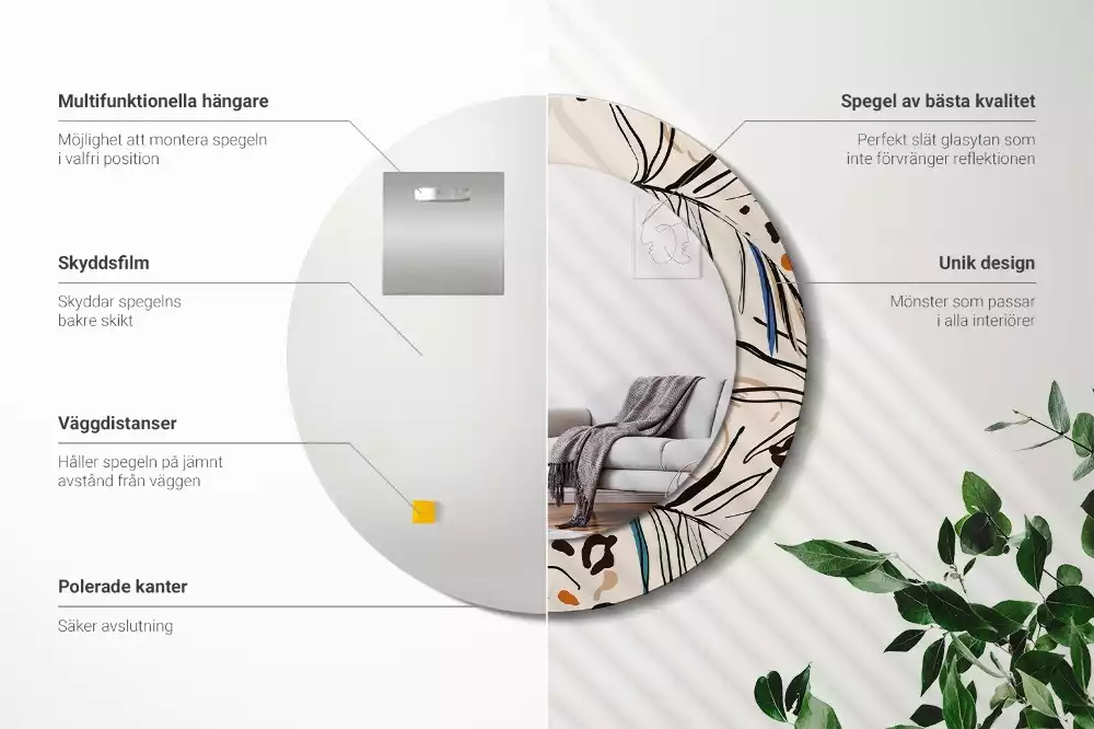 Kerek tükör fali dísz Dzsungel mintás virágok