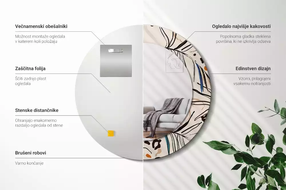 Kerek tükör fali dísz Dzsungel mintás virágok