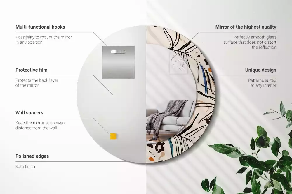 Kerek tükör fali dísz Dzsungel mintás virágok