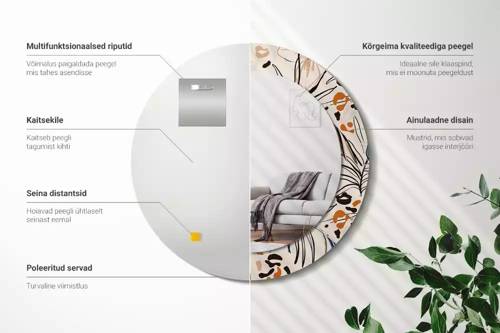 Kerek tükör fali dísz Dzsungel mintás virágok