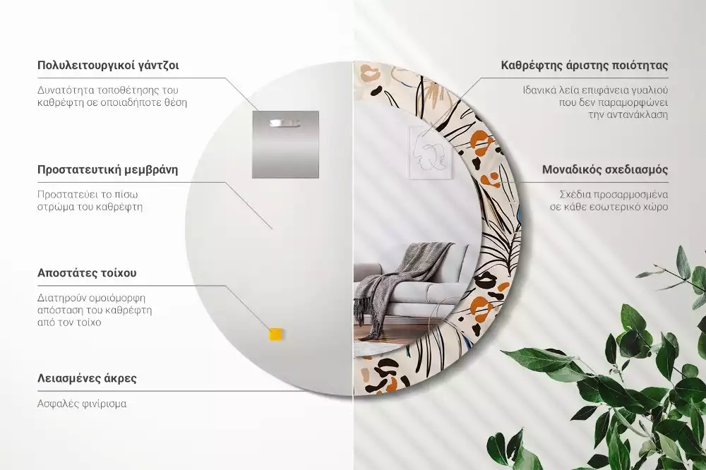 Kerek tükör fali dísz Dzsungel mintás virágok