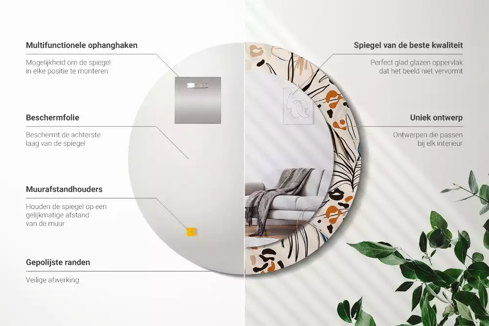 Kerek tükör fali dísz Dzsungel mintás virágok