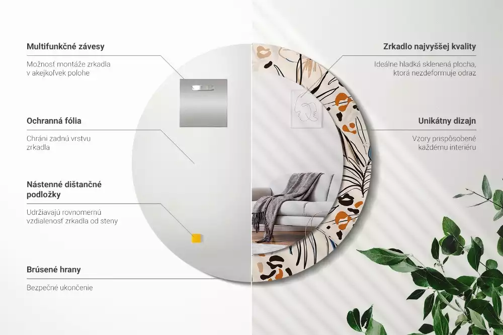 Kerek tükör fali dísz Dzsungel mintás virágok