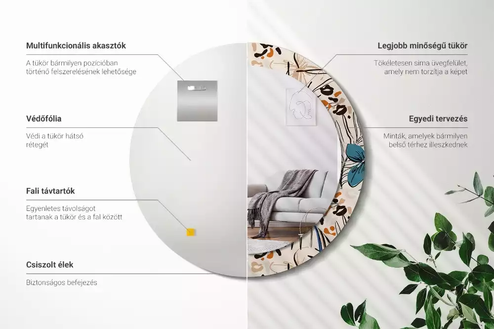 Kerek tükör fali dísz Dzsungel mintás virágok