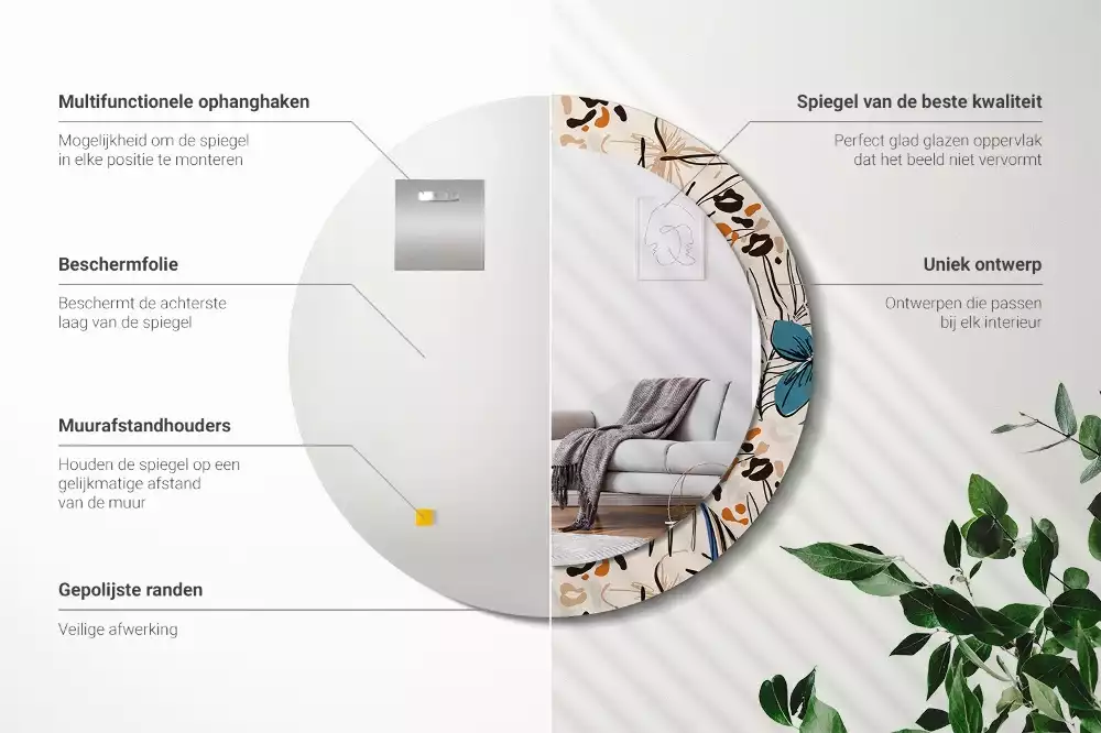 Kerek tükör fali dísz Dzsungel mintás virágok