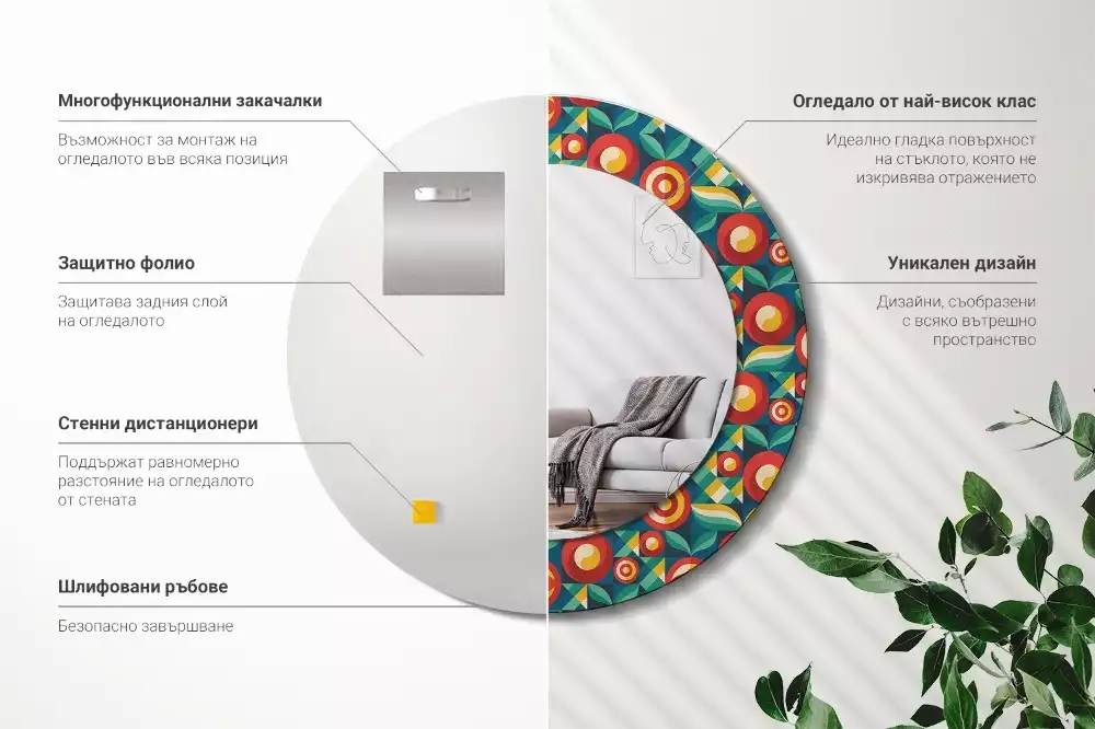 Kerek tükör fali dísz Geometrikus gyümölcsök és levelek