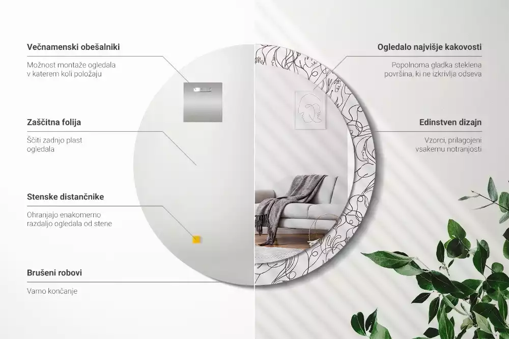 Kerek tükör fali dísz Arcok a vonalakból