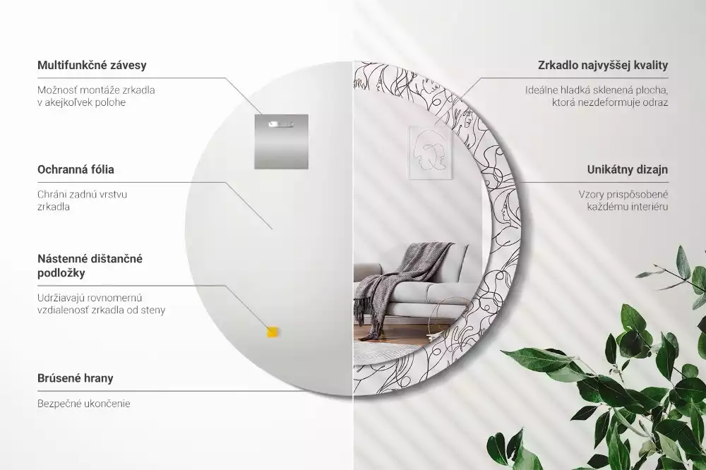 Kerek tükör fali dísz Arcok a vonalakból