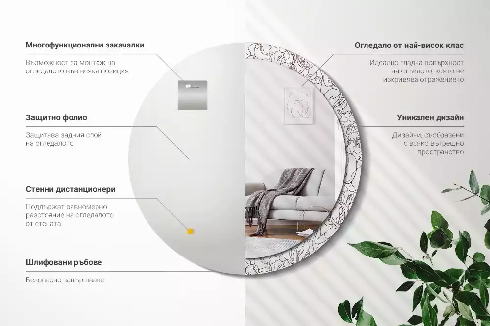 Kerek tükör fali dísz Arcok a vonalakból