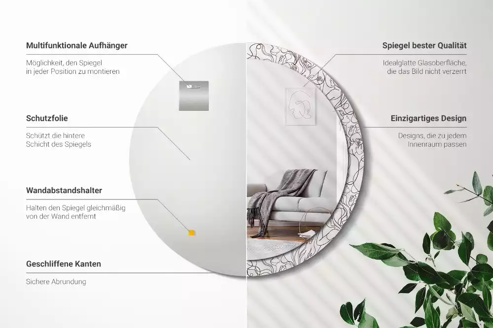 Kerek tükör fali dísz Arcok a vonalakból