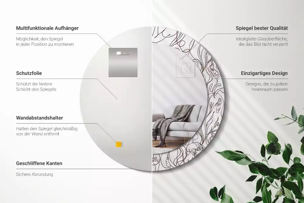 Kerek tükör fali dísz Arcok a vonalakból