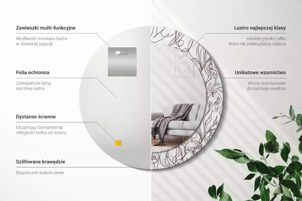 Kerek tükör fali dísz Arcok a vonalakból