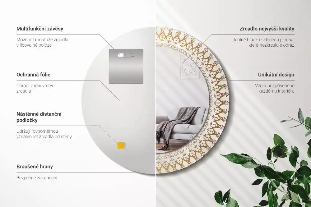 Kerek tükör fali dísz Indiai mandala