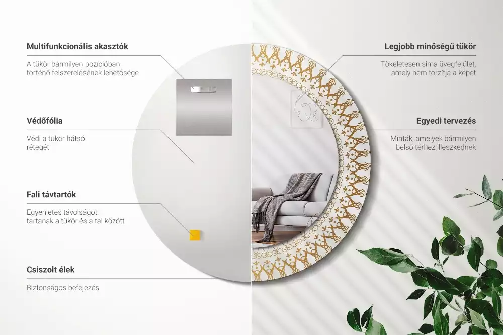 Kerek tükör fali dísz Indiai mandala