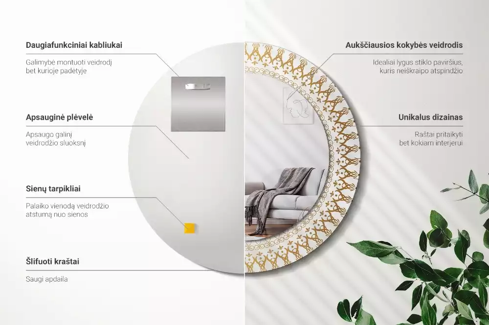 Kerek tükör fali dísz Indiai mandala