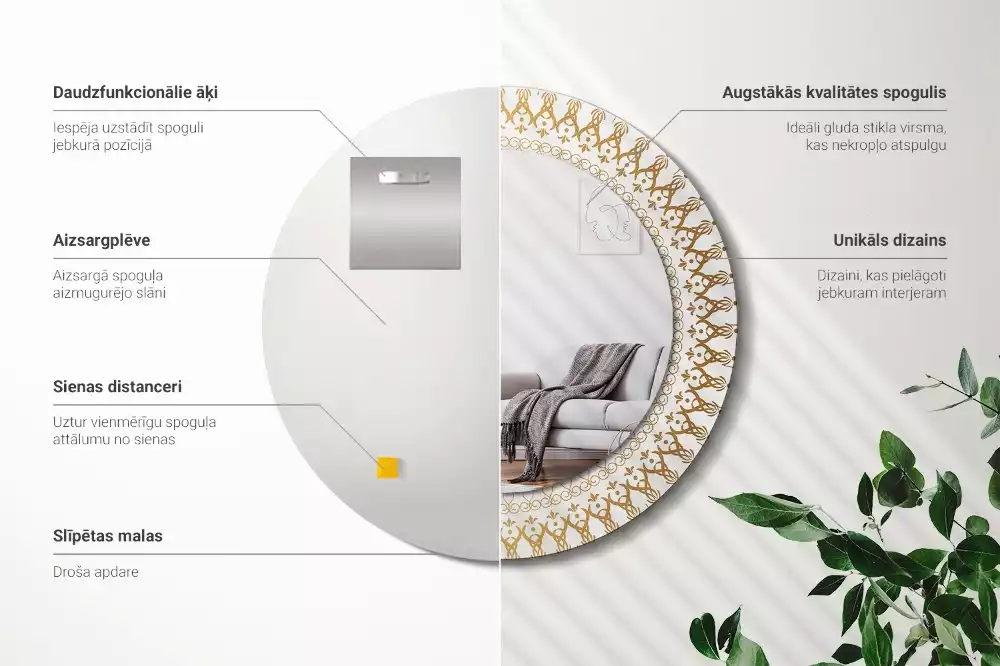 Kerek tükör fali dísz Indiai mandala