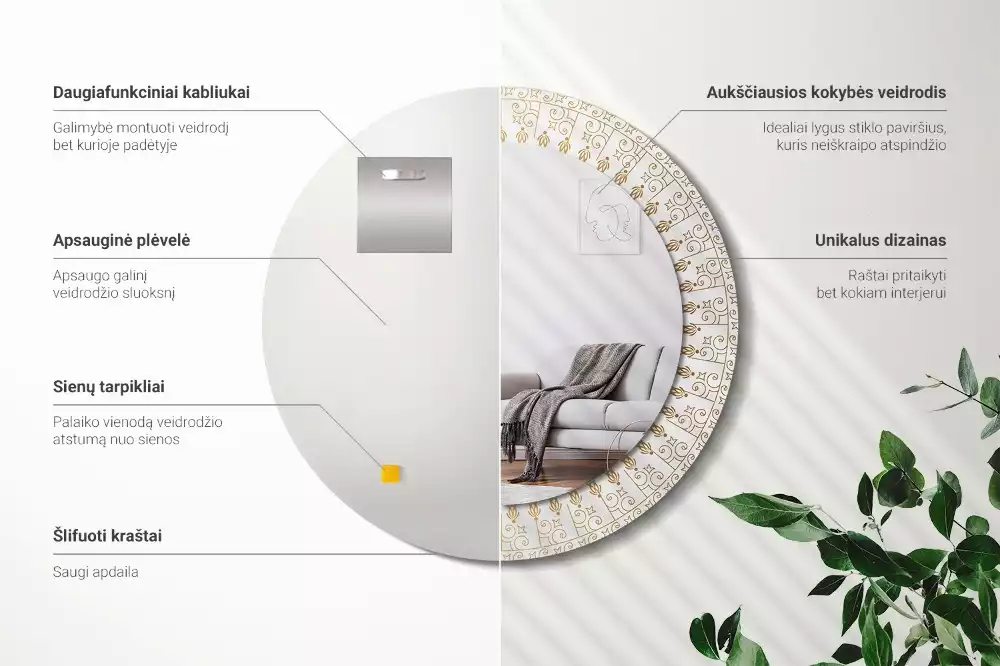 Kerek tükör fali dísz Indiai mandala