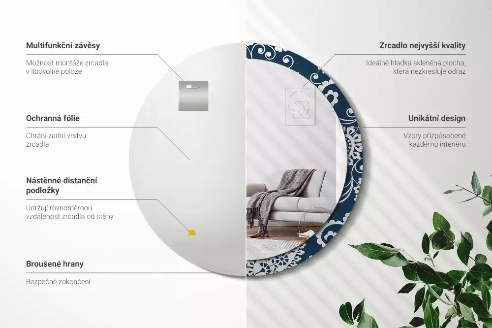 Kerek tükör fali dísz Paisley kompozíció