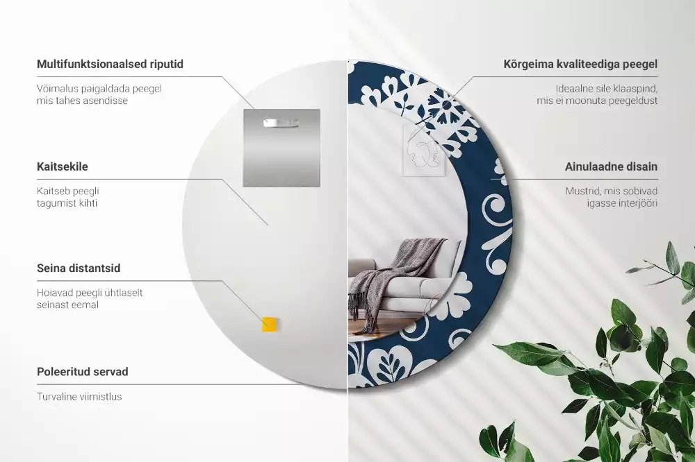 Kerek tükör fali dísz Paisley kompozíció