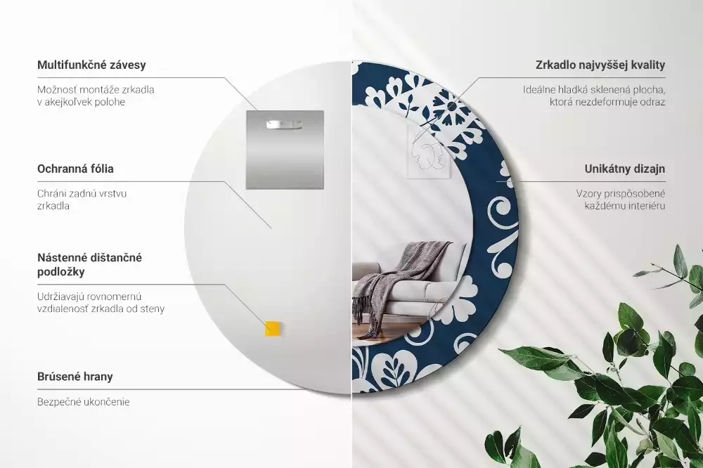 Kerek tükör fali dísz Paisley kompozíció