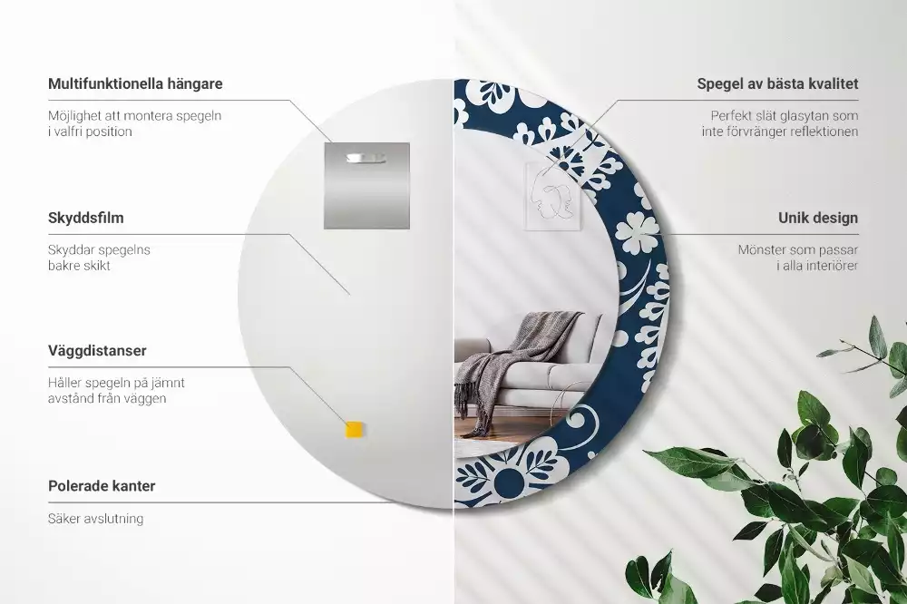 Kerek tükör fali dísz Paisley kompozíció