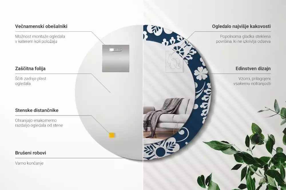 Kerek tükör fali dísz Paisley kompozíció